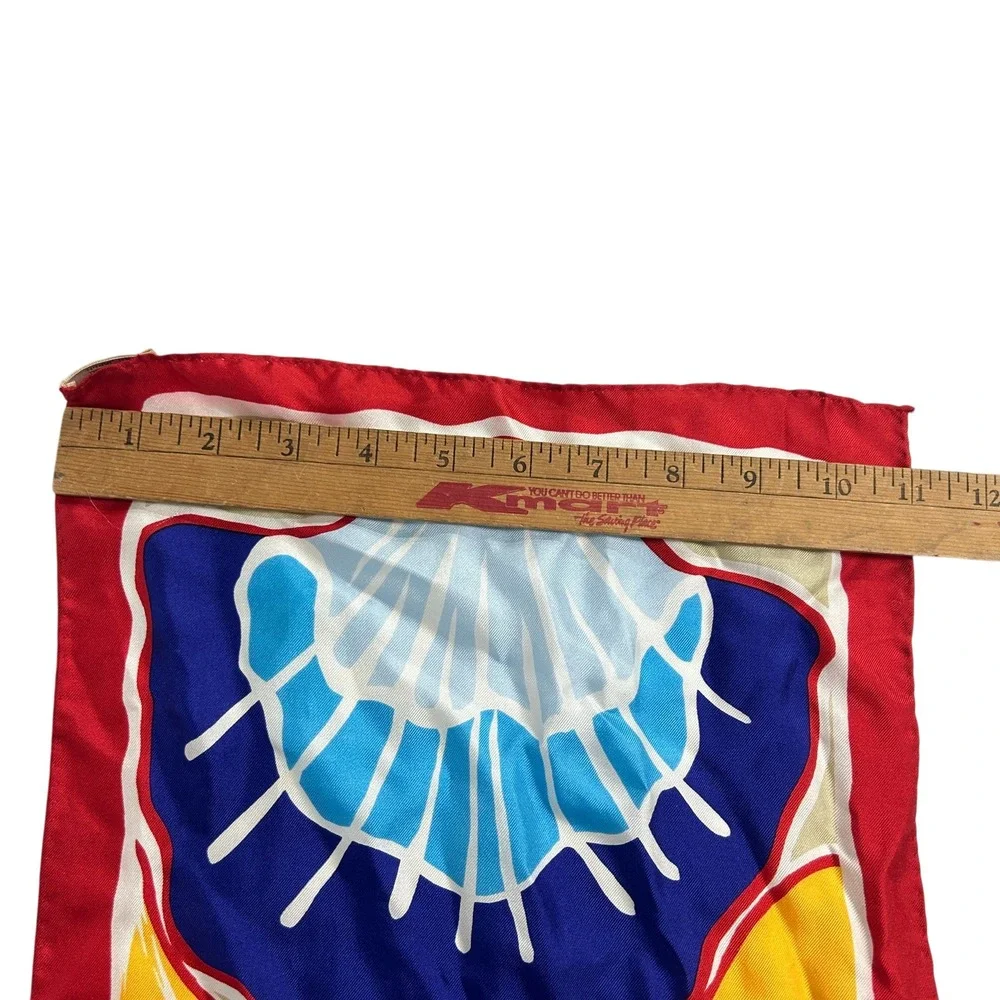 Anne Klein Silk Scarf Nautical Seashell‎ Print Red Blue Coastal Grandma 80s